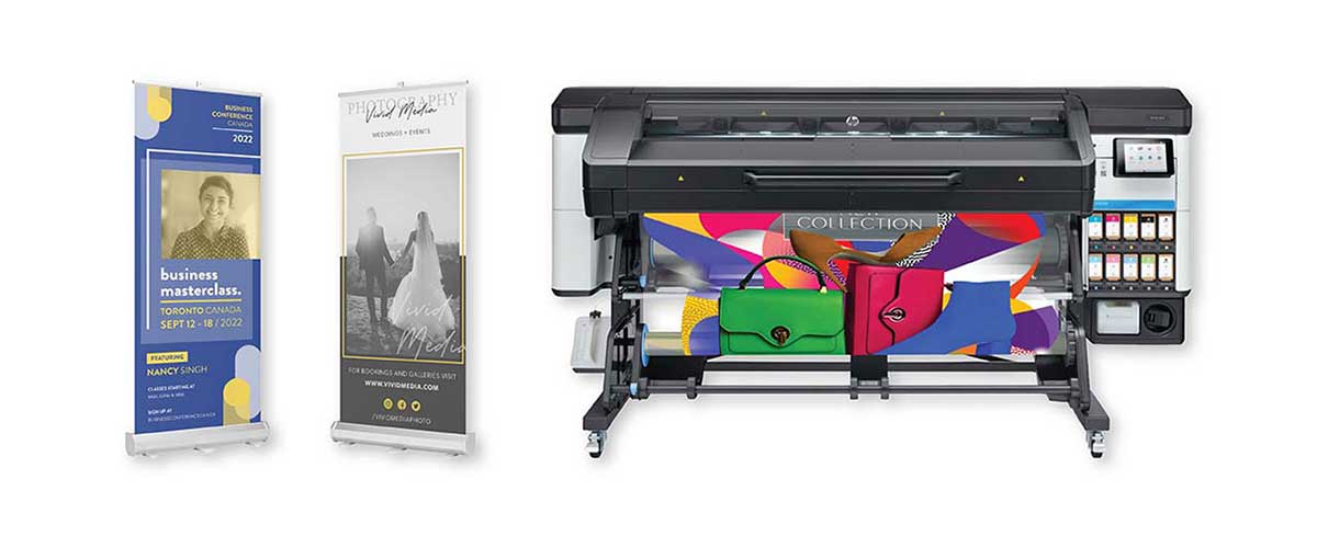 Display Graphics | Leech Group A set of pop-up banners, and a large format printer.